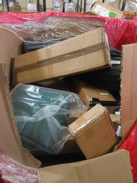 PALLET OF ASSORTED HOUSEHOLD ITEMS AND CONSUMER PRODUCTS. INCLUDES; SENSOR BIN, BOXED FURNITURE ETC 