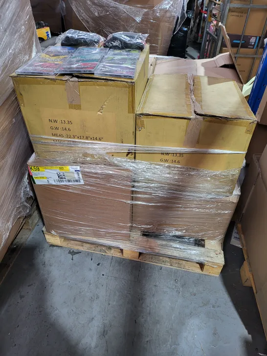 PALLET OF A SIGNIFICANT QUANTITY OF ASSORTED BRAND NEW ITEMS TO INCLUDE BODY GYM HANDLES AND HARD + HEAVY 9 CD SET MUSIC CD SET