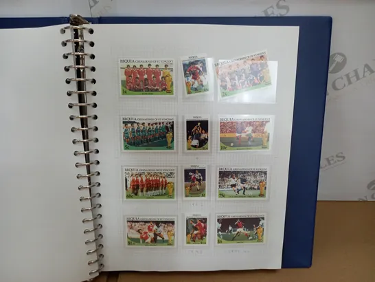 STAMP ALBUM WITH VARIOUS FOOTBALL THEMED STAMPS - 37 PAGES CONTAINING STAMPS