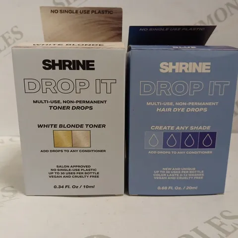 SHRINE DROP IT MULTI USE SEMI PERMANENT HAIR COLOUR (BLUE) AND WHITE BLONDE TONER DROPS