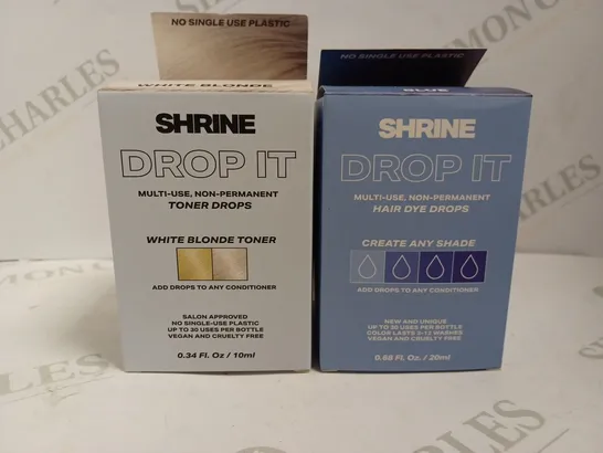 SHRINE DROP IT MULTI USE SEMI PERMANENT HAIR COLOUR (BLUE) AND WHITE BLONDE TONER DROPS