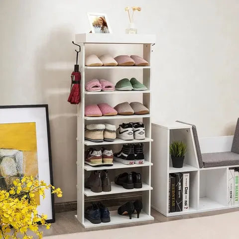 BOXED 14 PAIR SHOE RACK IN WHITE