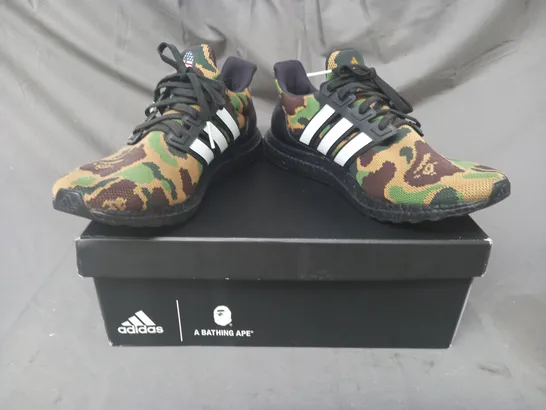 BOXED PAIR OF ADIDAS ULTRA BOOST BAPE SHOES IN CAMO UK SIZE 10