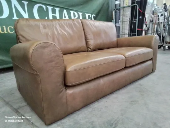 QUALITY DESIGNER 3 SEATER LEATHER UPHOLSTERED BROWN SOFA