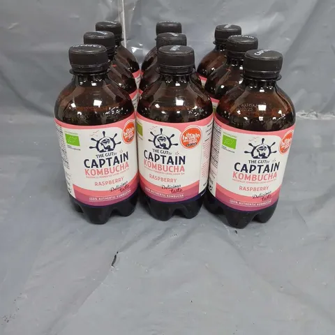 LOT OF 9 THE GUTSY CAPTAIN KOMBUCHA RASPBERRY FLAVOUR GREEN TEA 400ML PER BOTTLE