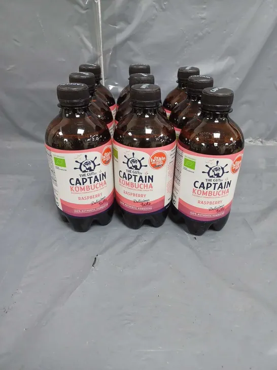 LOT OF 9 THE GUTSY CAPTAIN KOMBUCHA RASPBERRY FLAVOUR GREEN TEA 400ML PER BOTTLE