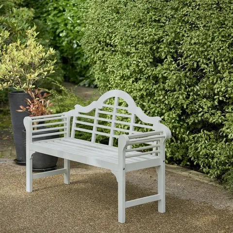 BOXED WHITE WOODEN BENCH