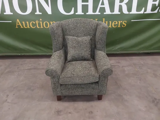 DENTON GRACE FABRIC UPHOLSTERED WING CHAIR - OLIVE