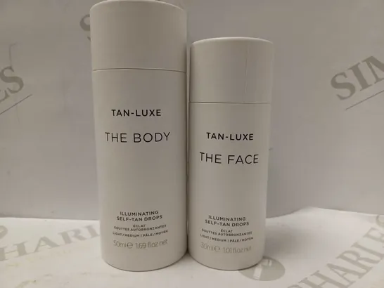 LOT OF 2 TAN-LUXE PRODUCTS TO INCLUDE THE BODY DROPS & THE FACE DROPS - LIGHT 