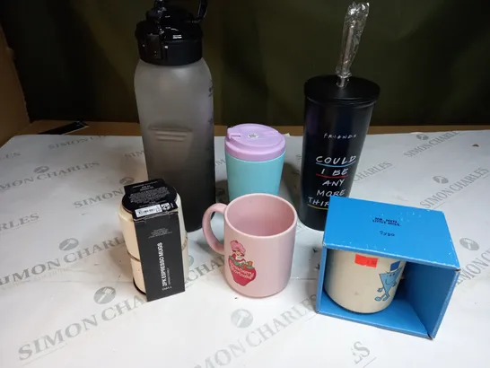 MEDIUM BOX OF ASSORTED HOUSEHOLD ITEMS TOO INCLUDE , MUGS AND DRINKING BOTTLES - COLLECTION ONLY