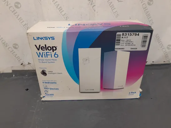 BOXED 2-PACK LINKSYS VELOP WIFI 6 WHOLE HOME MESH TRI-BAND SYSTEM 