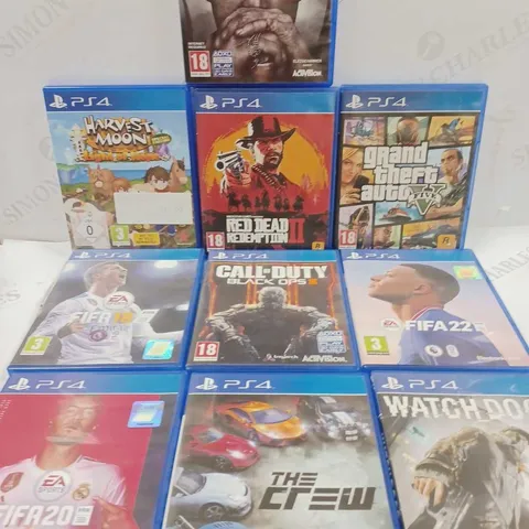 LOT TO CONTAIN 10 X ASSORTED PLAYSTATION-4 GAMES, INCLUDE RED DEAD REDEMPTION 2, GTA 5, WATCH DOGS ETC 