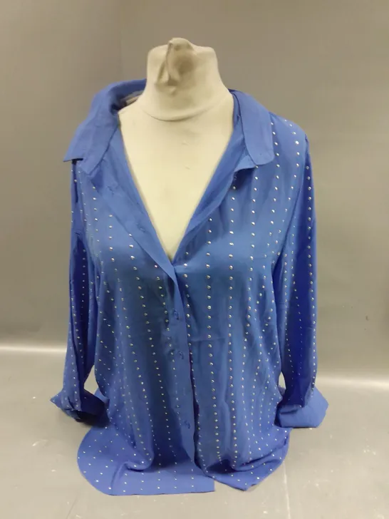 FRANK USHER STUDDED BUTTON SHIRT IN BLUE SIZE S/M