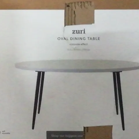 Boxed zuri oval dining table in concrete effect -h75 x w150 x d90cm 