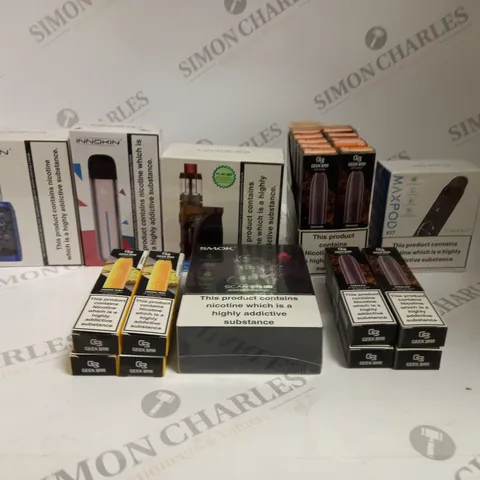 BOX OF APPROXIMATELY 30 ASSORTED VAPING KITS & DISPOSABLE VAPES IN VARIOUS FLAVOURS & BRANDS TO INCLUDE SMOK, GEEK BAR, INNOKIN ETC