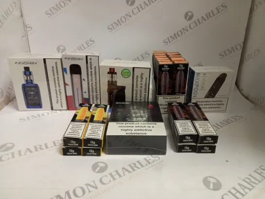 BOX OF APPROXIMATELY 30 ASSORTED VAPING KITS & DISPOSABLE VAPES IN VARIOUS FLAVOURS & BRANDS TO INCLUDE SMOK, GEEK BAR, INNOKIN ETC