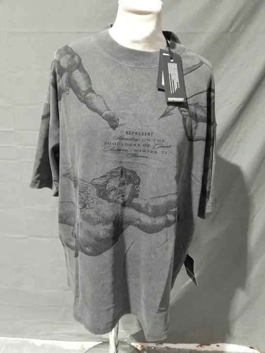 REPRESENT CHERUB ALL OVER T-SHIRT IN VINTAGE GREY - M