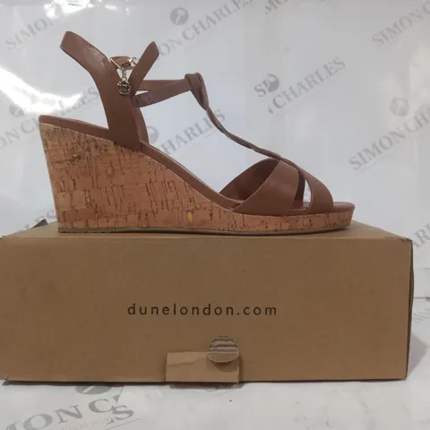 BOXED DUNE LONDON OPEN TOE WEDGE SANDALS IN BROWN SIZE 7