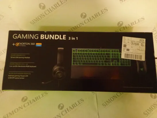 BRAND NEW BOXED RAZER GAMING BUNDLE 3 IN 1 TO INCLUDE USB GAMING HEADSET, MEMBRANE RGB KEYBOARD AND ESSENTIAL GAMING MOUSE