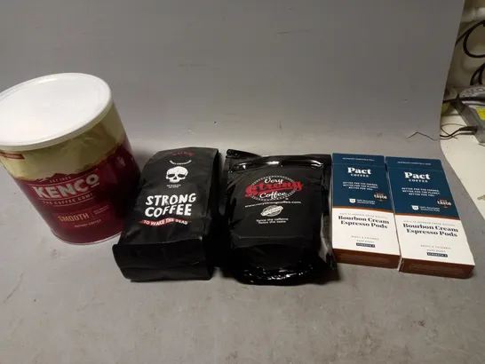 LOT OF APPROXMATELY 5 ITEMS TO INCLUDE  - KENCO SMOOTH 750G, PACT COFFEE, AND STRONG COFFEE TO WAKE THE DEAD ETC. 