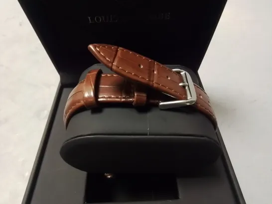 LOUIS LACOMBE STAINLESS STEEL GENTS WATCH WITH TEXTURED DIAL AND BROWN LEATHER STRAP IN GIFT BOX