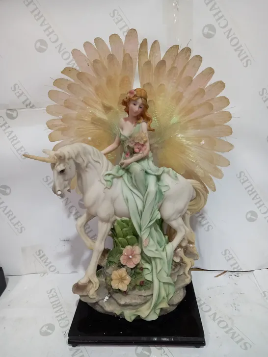 DESIGNER LIGHT UP UNICORN AND WINGED LADY DECORATIVE SCULPTURE