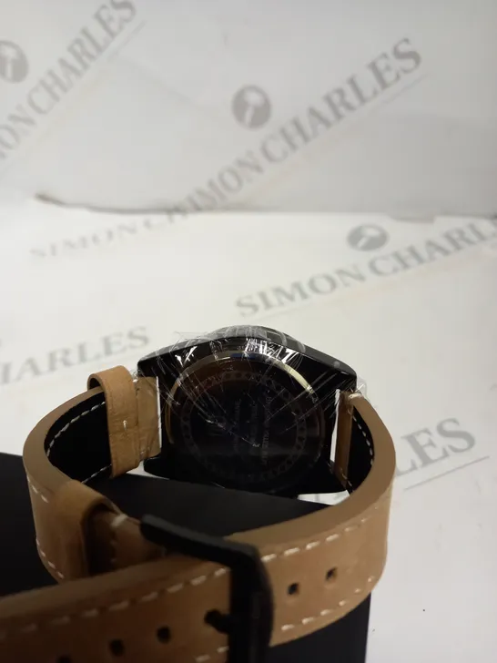 MENS LOUIS LACOMBE CHRONOGRAPH WATCH/BLACK CASE LEATHER STRAP