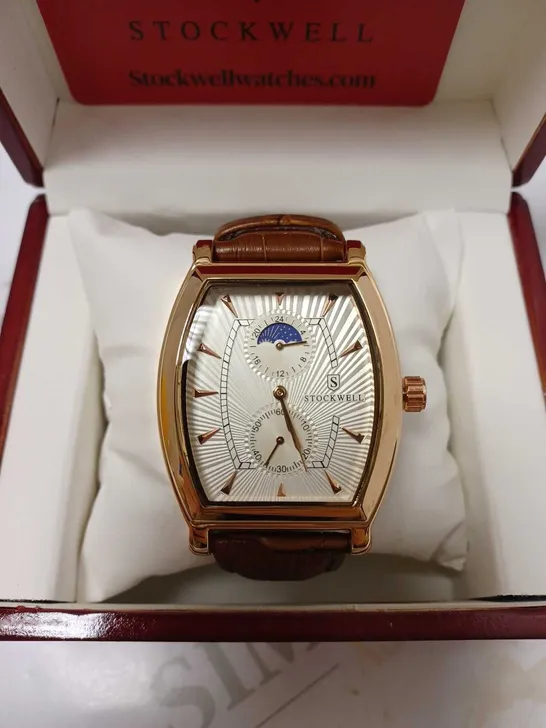 STOCKWELL ROSE GOLD DIAL BROWN LEATHER STRAP WRISTWATCH 