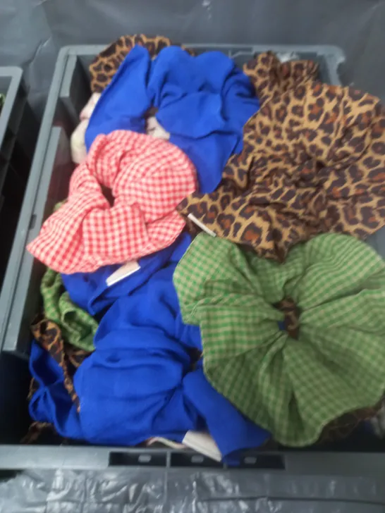 LARGE QUANTITY OF HAIR SCRUNCHIES ASSORTED SIZES AND COLOURS