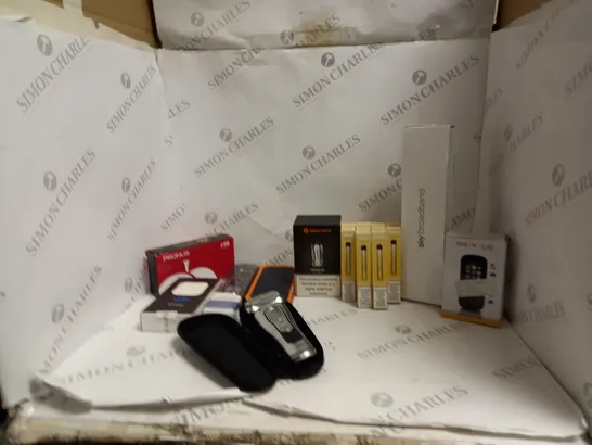 BOX OF ASSORTED ITEMS TO INCLUDE ECIGS, SKY BROADBAND, REMOTE, SHAVER ETC 