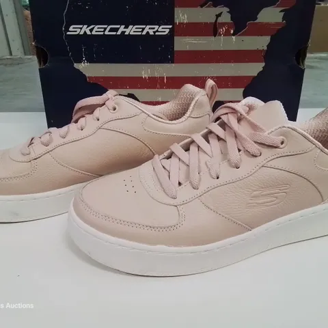 BOXED PAIR OF SKECHERS PINK LEATHER TRAINERS - UK 6