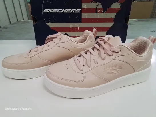 BOXED PAIR OF SKECHERS PINK LEATHER TRAINERS - UK 6