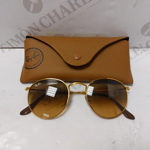 IN THE STYLE OF RAY-BAN BROWN ROUND METAL SUNGLASSES 