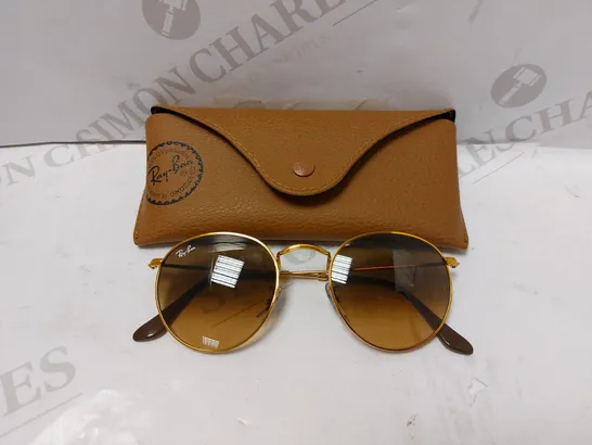 IN THE STYLE OF RAY-BAN BROWN ROUND METAL SUNGLASSES 