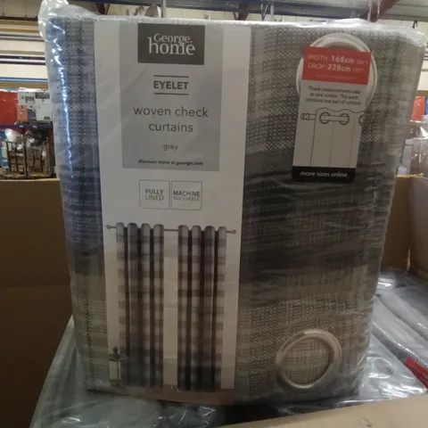 BOX OF 4 BRAND NEW EYELET WOVEN CHECK CURTAINS GREY 168×228CM