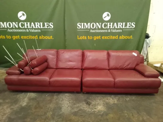 2PCS 4 SEATER SOFA  - RED LEATHER 