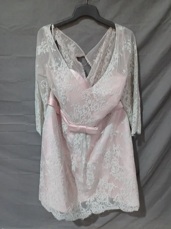 WHITE ROSE LOU LOU OCCASIONS FLORAL MESH DRESS PINK/WHITE - SIZE 26