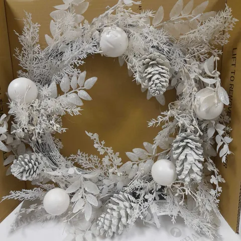 WINTER WHITE PRE-LIT CHRISTMAS WREATH-60