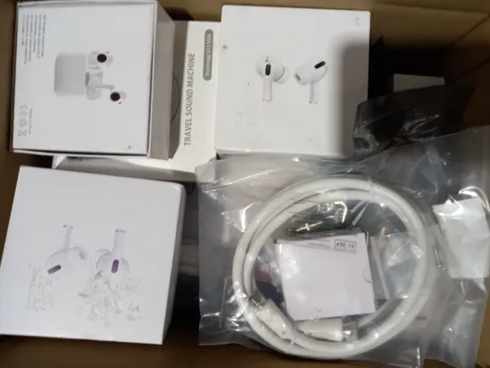 BOX OF APPROXIMATELY 10 ASSORTED HOUSEHOLD ITEMS TO INCLUDE WIRELESS EARBUDS, IONIZATION MOLE SPOT SCANNING PEN, MPOW M30 TRUE WIRELESS EARBUDS, ETC