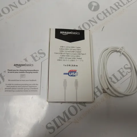 BOXED AMAZON BASICS 0.9 METRE USB-C 2.0 TO USB-C CABLE, IN WHITE