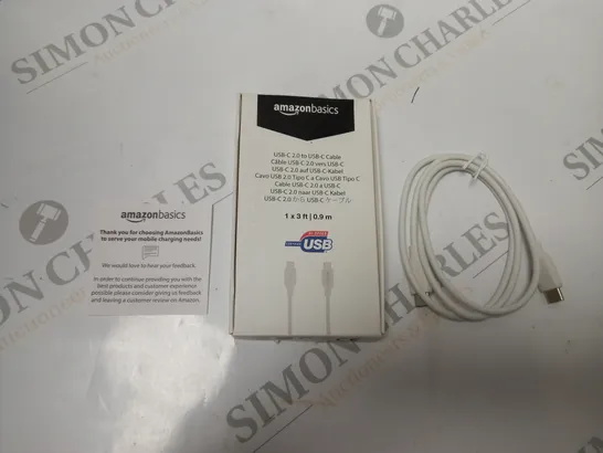 BOXED AMAZON BASICS 0.9 METRE USB-C 2.0 TO USB-C CABLE, IN WHITE