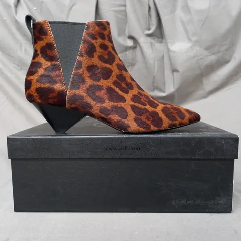 BOXED PAIR OF ASH COSMOS ANKLE BOOTS IN ANIMAL PRINT EU SIZE 36