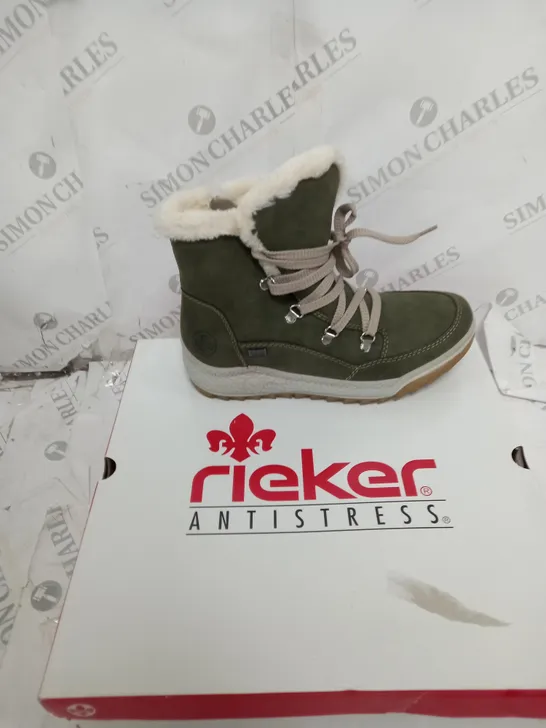 BOXED PAIR OF RIEKER ANTISTRESS HIKING BOOTS IN KHAKI - SIZE 5