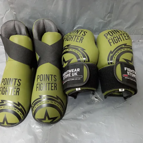 FIGHTWEAR STORE POWER FIGHTER PAIR OF GLOVES AND KICKBOOTS IN KHAKI SIZE M/L