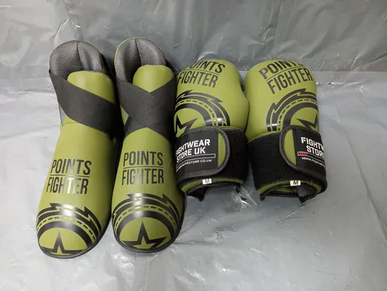 FIGHTWEAR STORE POWER FIGHTER PAIR OF GLOVES AND KICKBOOTS IN KHAKI SIZE M/L