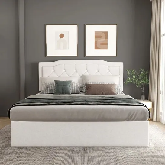 LATCHFORD ADJUSTABLE  UPHOLSTERED OTTOMAN BEIGE BED FRAME 