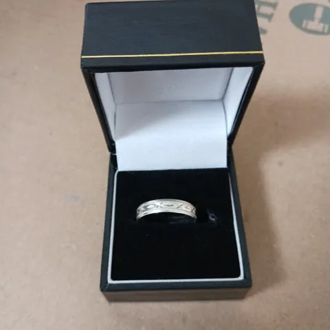 LOVE GOLD 9CT WHITE GOLD DIAMOND CUT 6MM WEDDING BAND WITH MESSAGE 'SEALED WITH A KISS'