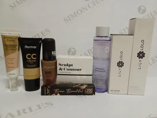 BOX OF APPROXIMATELY 20 ITEMS TO INCLUDE MAX FACTOR FOUNDATION, LORD&BERRY CREAM BRONZER, MADARA MAKE UP REMOVER