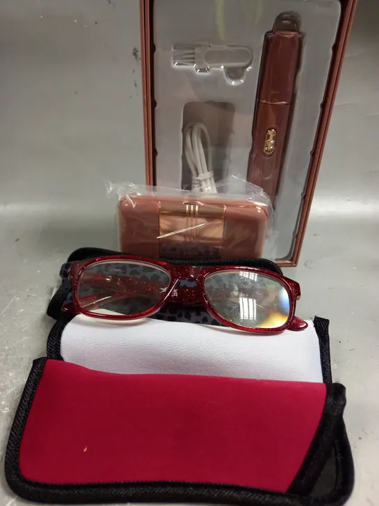 BOX OF APPROXIMATELY 10 ASSORTED ITEMS TO INCLUDE - SIMPLY BEAUTY PRODUCTS- GLASSES  ETC