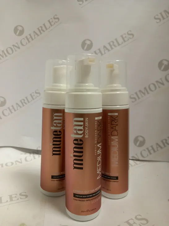 LOT OF 3 MINETAN BODY SKIN MEDIUM DARK FAKE TAN MOUSSE - SUBTLE BRONZED GLOW - 200ML 